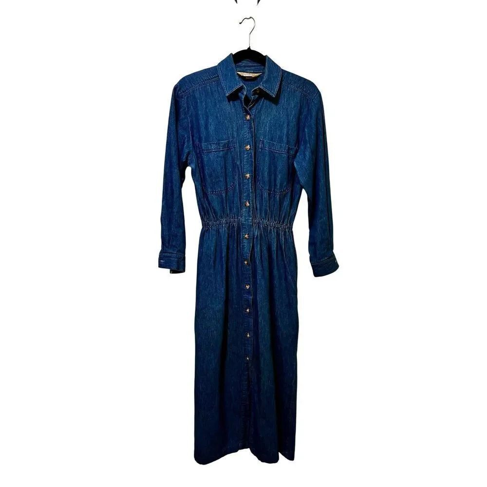 Vintage Lands’ End Dress Denim MIDI Size 4 Regular Size Button Up 90’s